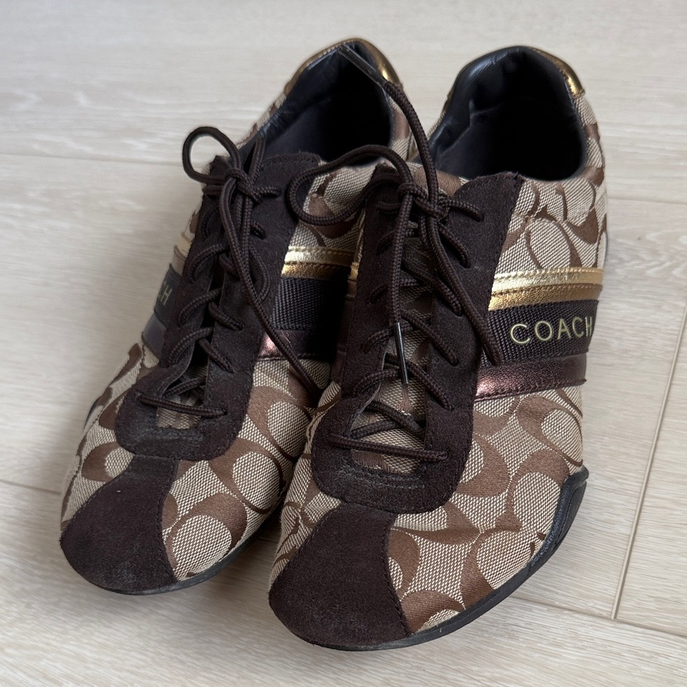 Coach Signature Brown and Gold Sneakers